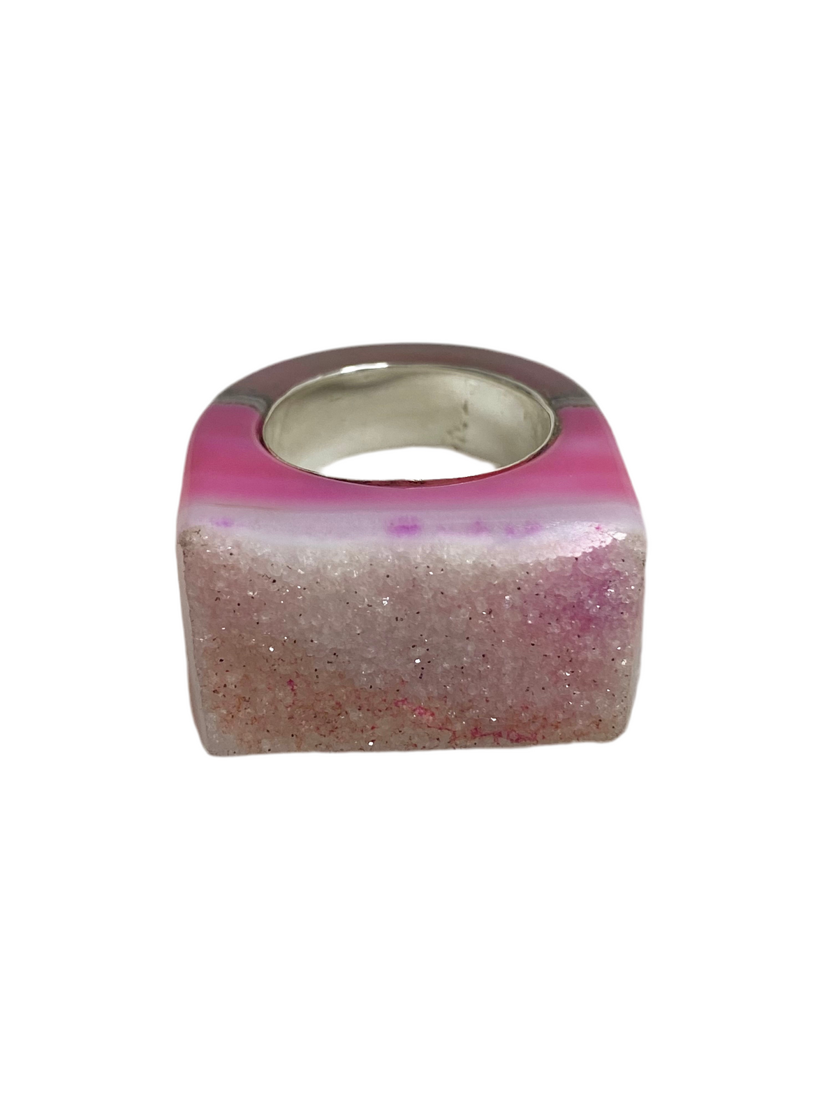 Agate chunky Ring-Pink Druzy Variation KazMexico