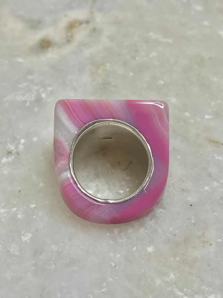 Agate chunky Ring- Pink-Grey Swirl Variation