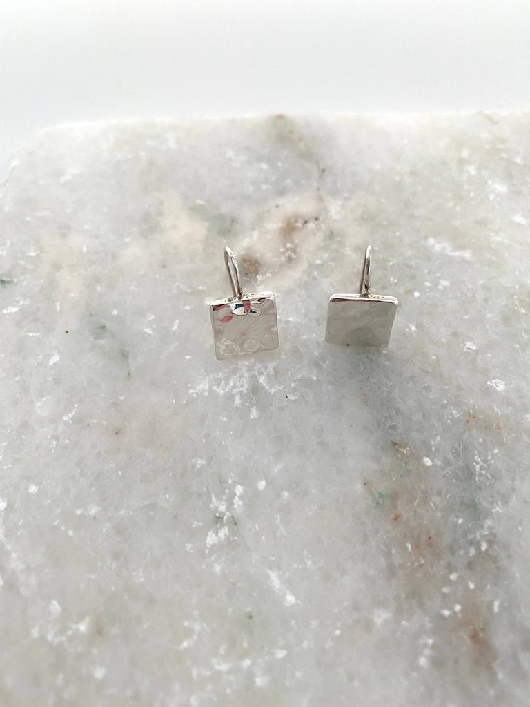 Hammered Flat Square Petite Earrings