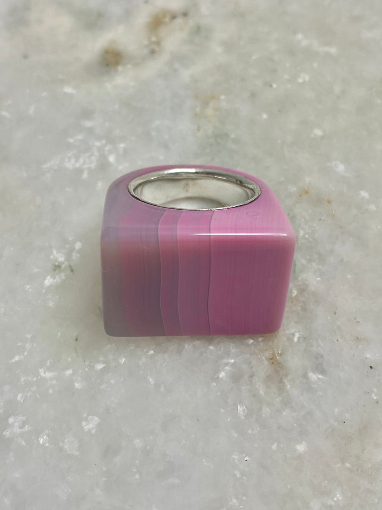 Agate chunky Ring- Pink-Grey Variation