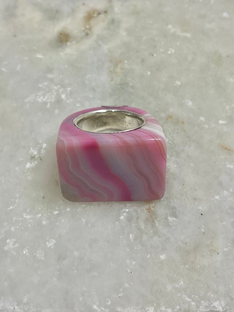 Agate chunky Ring- Pink-Grey Swirl Variation