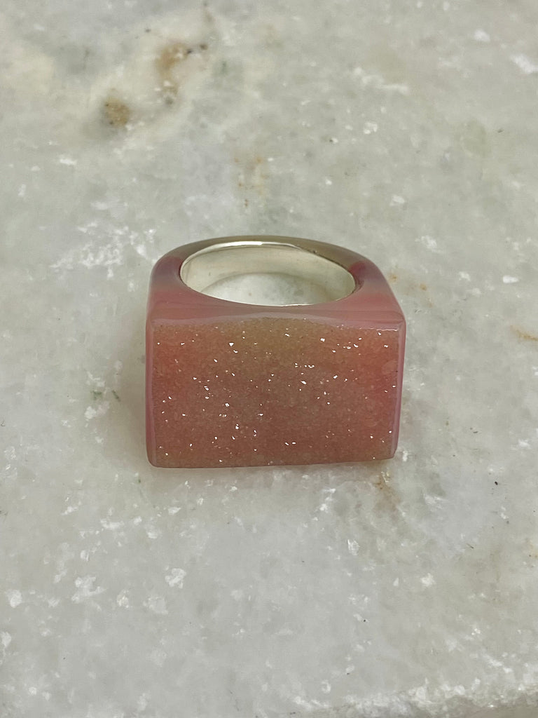 Agate chunky Ring-Pink druzy Variation